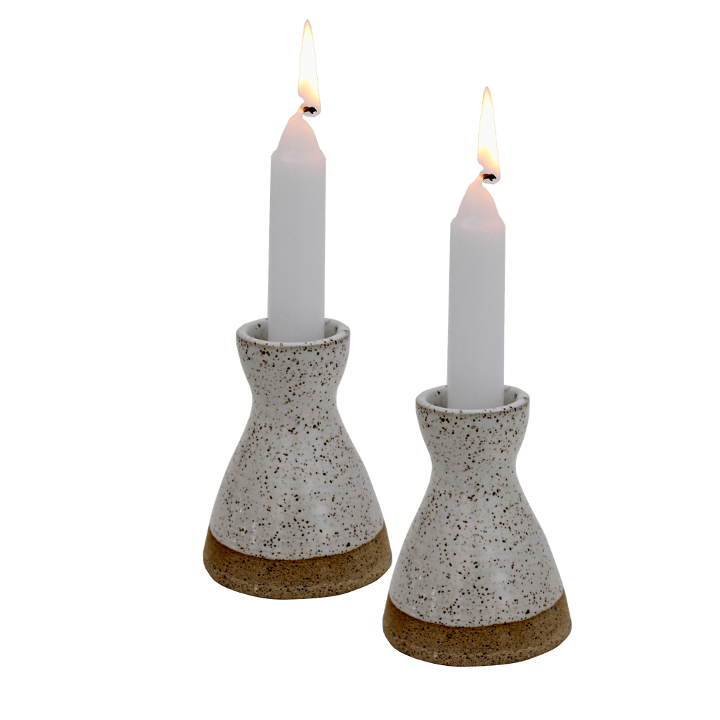 Neutral Speckled Ceramic Candlestick Holder - Marquis & Dawe