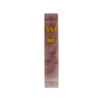 Rose Quartz Stone Mezuzah with Gold Shin, 5 inch