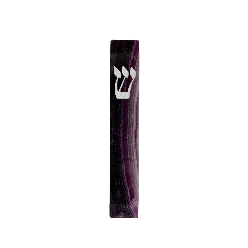 Ombre Purple Fluorite Stone Mezuzah with Silver Shin, 6 inch